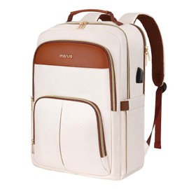 MOSISO Laptop Backpack for Women, 15.6 inch Laptop Bag with USB Charging Port&Front Pocket, Carry on Computer Bag Travel Backpack Casual Daypack for Office College Work Business, Beige