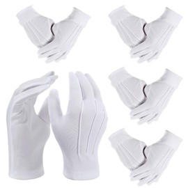 Wanmu 5 Pairs White Usher Gloves for Church for Men Polyester Parade Gloves Uniform Glove Mens Dress Glove for Police Funeral Server Usher