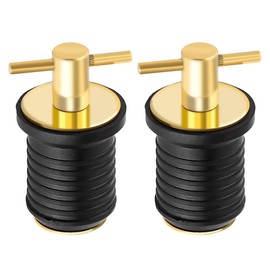 1.25inch T Handle Boat Drain Plug, Marine Snap Drain Plug for Boats Brass Rubber Boat Anchor Plug Replacement Twist Plug Boat Accessories (2, Brass-Gold)
