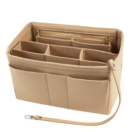 flintronic Felt Handbag Organiser, Tote Bag Organiser Insert Handbag with Multi-Compartment, Large Capacity Women Travel Makeup Organizer Storage Pouch, Khaki-L