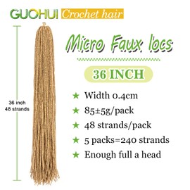 GUOHUI Micro Faux Locs Crochet Hair, 36 Inch 5 Packs Color Honey Blonde DIY Braids Straight Styles (36",27)