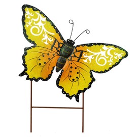 K KILIPES 18.5 Inch Metal Butterfly Garden Stake Outdoor Decorative Stakes Butterfly Decor Whimsical Butterfly Stake Yard Art Ornaments (Yellow)