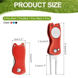 PATIKIL Golf Divot Repair Tool, 4 Pack Foldable Metal Golf Green Divot Tool with Magnetic Ball Marker & Stainless Steel Fork for Golfer, Black/Blue/Red