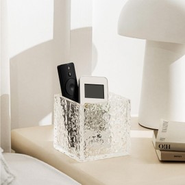 Sepaitila Remote Control Holder, Acrylic Desk Organizer Stone Texture TV Remote Holder Cosmetic Storage Box Modern Remote Organizer Remote Storage Box for Home Office School.