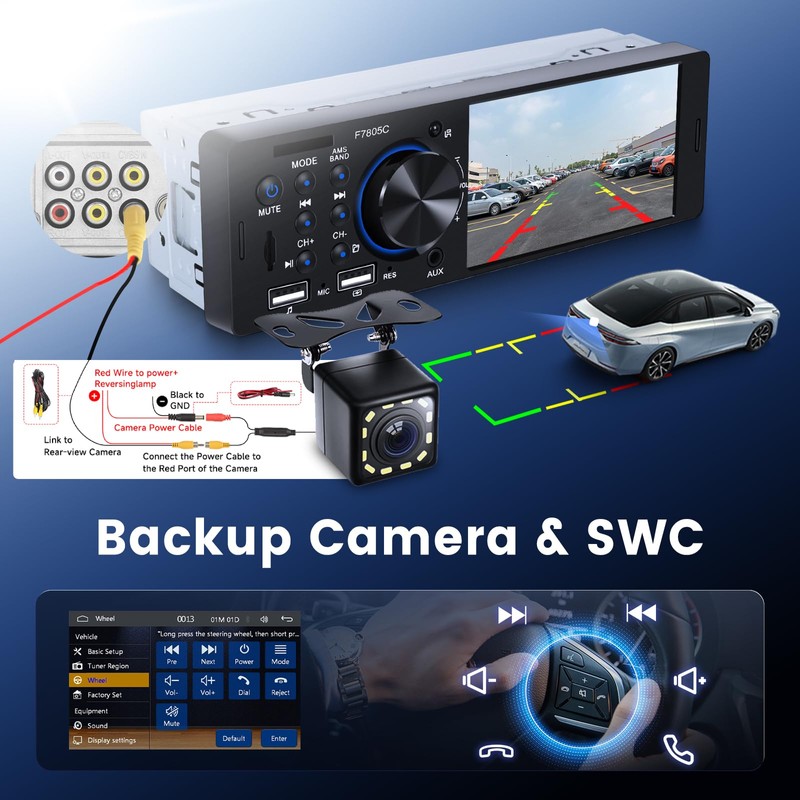Single Din Car Stereo with CarPlay Android Auto, Touch Screen