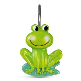 Sunlit Rustic Decorative Shower Curtain Hooks for Kids, Frog Shower Curtain Rings, Cabin Green Shower Curtain Hooks, Resin, Farmhouse Bathroom Decoration for Kids- 12 Pack