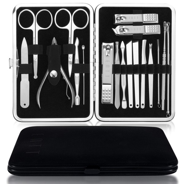 ENTT 18 Piece Manicure Pedicure Set & Grooming Kit - Gift for Men, Women, Wife, Husband, Teen, Seniors, Parents – Carbon Steel Tools - Premium Travel Case & Professional Nail Clippers – Black Case