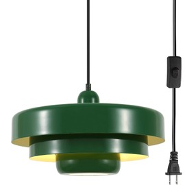 Qepeety Mid-Century Modern Plug in Pendant Light with On/Off Switch, 14.75FT Long Green Hanging Lamp, Swag Light for Kitchen Island, Dining Room, Bedroom, No Hardwire Installation