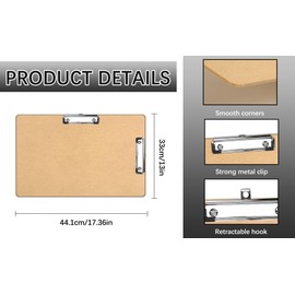 6 Packs Extra Large11x17 clipboard, Wooden Board with Low-Profile Clipping Drawing, Horizontal Wooden Support Board, Landscape Layout Writing Desk Paper Sketch Art clipboard (3mm Thickness)