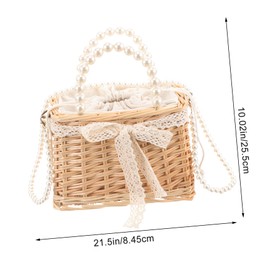 TOVINANNA Pearl Woven Handbag for Women Stylish Bamboo Crossbody Tote Bag with Chain Strap Versatile Summer Beach Purse for Phone Keys and Essentials Eye Catching Design with Bow Decor