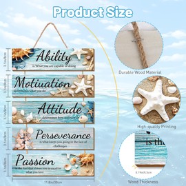 Riletese Ocean Beach Inspirational Wall Decor - 5 Pcs Wooden Rustic Office Wall Decor, Positive Wall Art Decor for Living Room, Inspiring Quotes Hanging Plaque Sign for Home Office Room