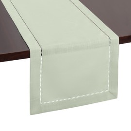 Sage Green Table Runner with Hemstitch - Light Green Table Runner for Farmhouse Decor, Spring & Easter Table Runner, Rustic Sage Green Runner for Dining, Dressers, & Home Decor (14 x 90 Inches Long)