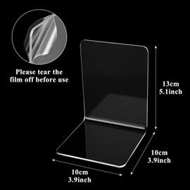 SHUESS 6 Pairs Clear Acrylic Bookends - 10 x 10 x 13 cm Invisible and Stylish Book Ends for Organising Books - Non-Slip Desktop Acrylic Book Ends for Home, Office, and Library