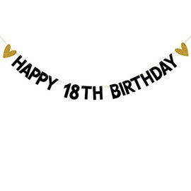HAPPY 18TH BIRTHDAY Banner,Pre-Strung,Black Paper Glitter Party Decorations for 18 Years Old 18TH Birthday Party Supplies Letters Black ZHAOFEIHN