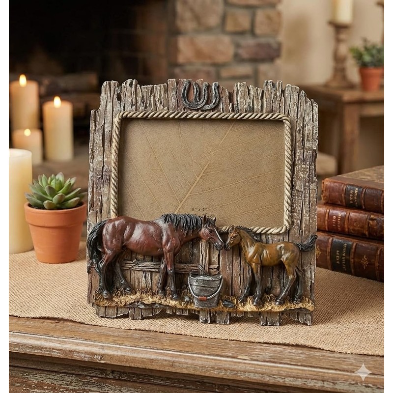 Comfy Hour 7.48" x 7.75" Double Horse Figurine Photo Frame,