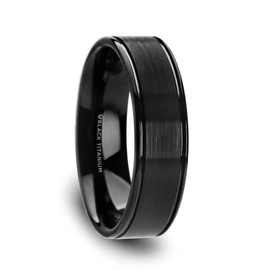 Roy Rose Jewelry Mens Black Titanium Polished Dual Offset Grooves Wedding Ring - Brushed Finish Comfort Fit - 6mm Wide - Style Name: Wolfgang - Ring Size 9