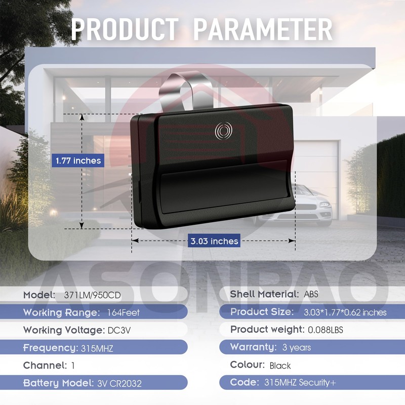 LiftMaster 371LM Chamberlain 950CD Security+ 1-Button Garage Door Opener Remote