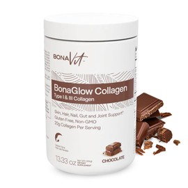 Bonavit BonaGlow Multi-Collagen Powder Types I, II, III, V & X from 4 Natural Sources – Supports Skin, Hair, Nails, Joints & Digestion (Chocolate)