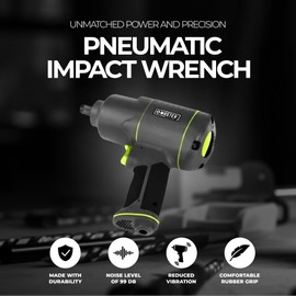 Intradin Import and Export Master Mechanic Pneumatic Powered Impact Wrench with Rubber Hand Grip and Aluminum Housing for Tools and Home Improvement