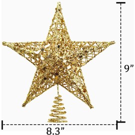 Christmas Tree Star Topper, Christmas Tree Topper Glitter 5-Point Star Tree Crown for Christmas Tree Ornament Indoor Party Home Decoration (Golden)