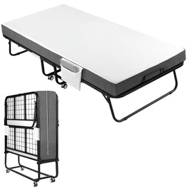 TLGREEN Portable Folding Bed with Mattress – 75" x 31" Cot-Size Rollaway Bed with Mattress for Adults | 4-Inch Memory Foam Mattress | Heavy-Duty 480 lbs Capacity | Space-Saving Design
