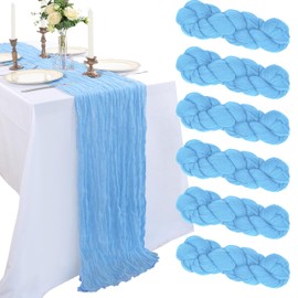 6 Pack 10FT Baby Blue Cheesecloth Table Runner 120 Inch Long Gauze Rustic Boho Cheese Cloth Table Runner Sheer Fabric for Wedding Party Birthday Bridal Baby Shower Centerpiece Home Decor