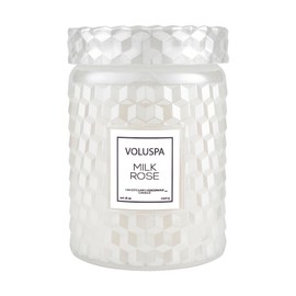 Voluspa Milk Rose, Large Candle Jar, 18 Ounce, 100 Hour Burn Time, All Natural Wicks and Coconut Wax for Clean Burning, Vegan, Poured in The USA