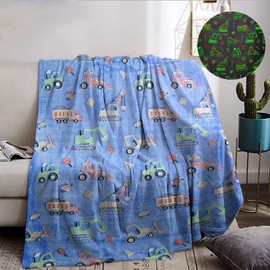 BNREDA Cuddly Blanket Glow in the Dark 130 x 150 cm, Cartoon Car Print Blanket Glows in the Dark, Fluffy Soft Sofa Blanket for Girls and Boys (C, 130 x 150 cm)