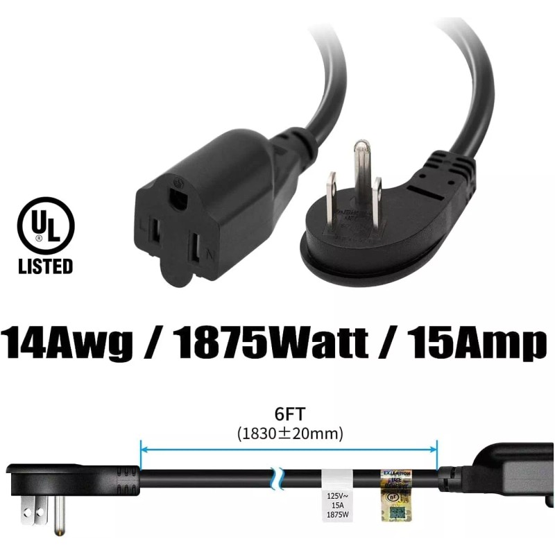 FIRMERST 6 Feet Heavy Duty Black Power Cord 14 Awg