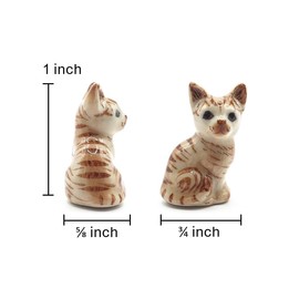 WitnyStore Tiny 1" Brown Tabby Shorthair Cat Sitting Look Right Figurine - Miniature Hand Made Painted Ceramic Cats Kitten Feline Animal Cute Porcelain Decorative Collectible Figurines Décor Gifts