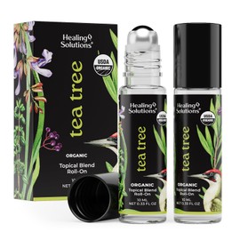 Healing Solutions (Paquete de 2) Roll-on de aceite esencial de árbol de té orgánico certificado por el USDA para dormir y la piel - Aceite corporal con aplicador tópico
