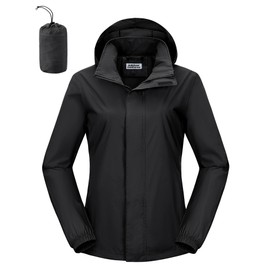 Outdoor Ventures Womens Lightweight Rain Jacket Packable Waterproof Rain Coat with Hood for Travel Windbreaker