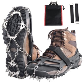 TRIWONDER Crampones de Nieve Hielo 18/19 / 24 Dientes de Acero Picos de Tracción Antideslizante Zapatos Botas para Senderismo Esquí Acampar (Negro - 24 - M)