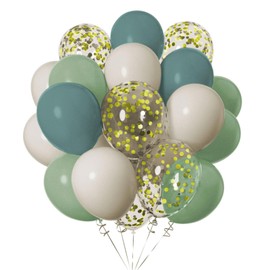 Dusty green blue balloons,Sage Green Haze Blue Balloons, Dusty Green Haze Blue Sand White Gold Confetti Balloons for Baby Shower Wedding Bridal Birthday Party Backdrop Decorations 12 Inch Pack of 50