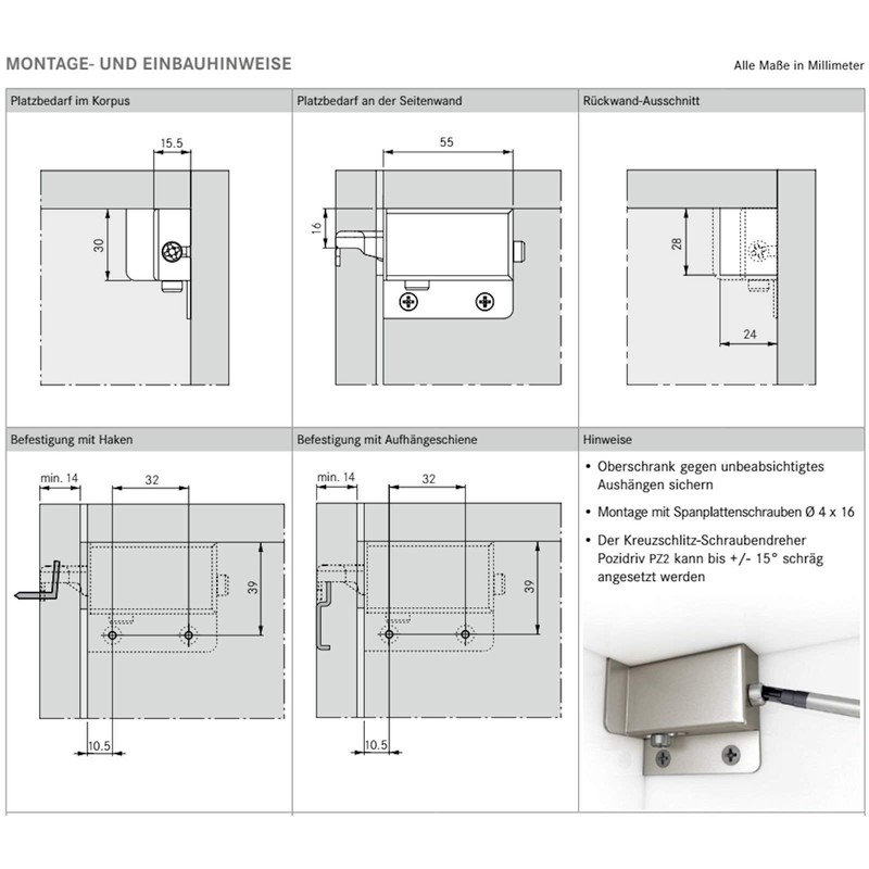 5 Pairs of Cabinet Hangers Load Capacity 200 kg Metal