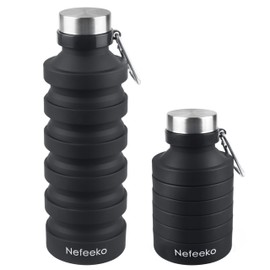 Nefeeko Collapsible Water Bottle, 27oz Reuseable BPA Free Silicone Foldable Portable Leak Proof Sports Water Bottle with Carabiner for Travel Gym Camping Hiking