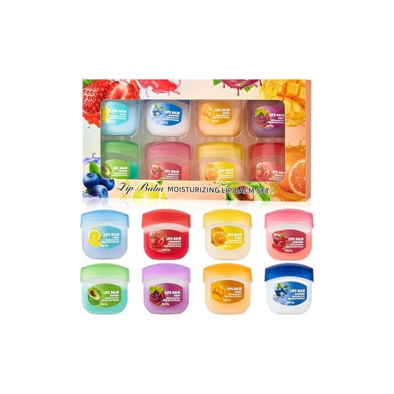 Set de 8 bálsamos labiales con sabor a frutas, Set