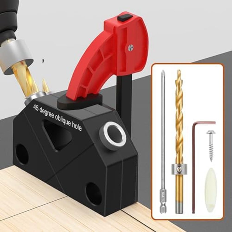 JIVIMOCO 45° Angle Drill Guide Jig Aluminum Dowel Jig Kit