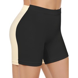 ZENUTA Slip Shorts for Women Under Dresses, Seamless Anti Chafing Short Summer, Biker Shorts for Women(2pcs Black Nude)