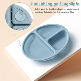 HENGBIRD Kinderteller mit Saugnapf, 2 Stück Silikon Baby Teller Rutschfest Kinder Tischset mit Saugnäpfen, Rutschfest BPA Frei Babyteller Kinder Kindergeschirr für Baby Kleinkind und Kinder
