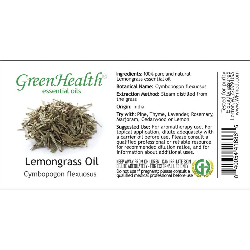GreenHealth Lemongrass - 8 fl oz (237 ml) Glass Bottle
