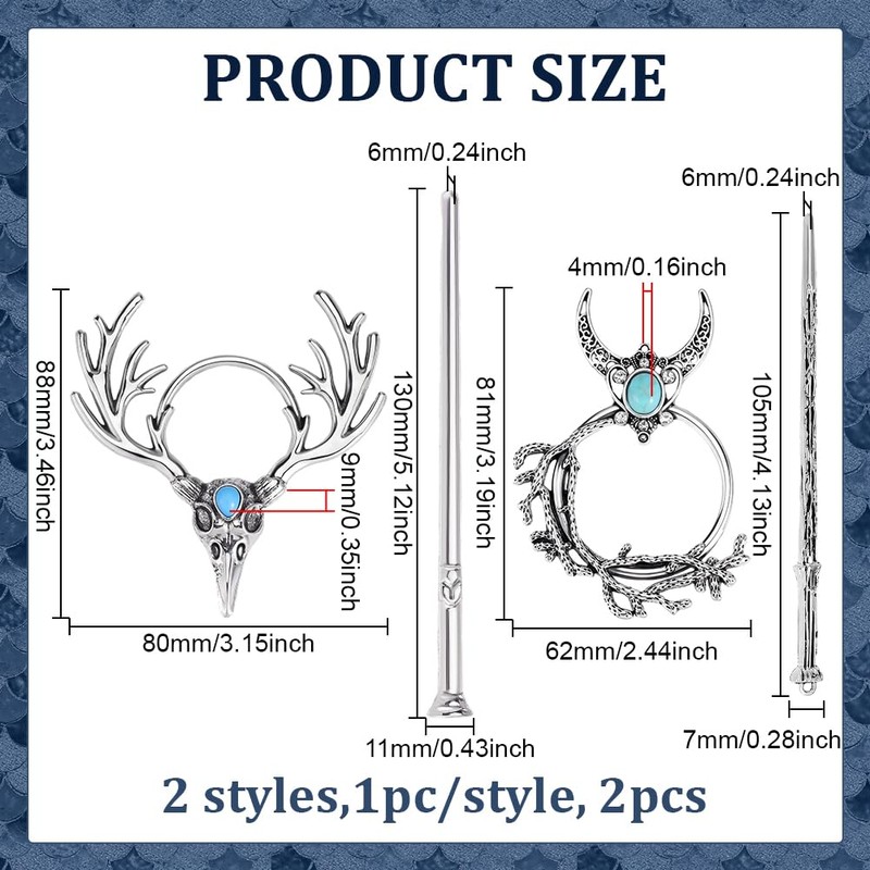 2 Styles Antler Hair Clips Gothic Hair Stick Slide Hairpins