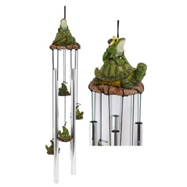Ebros Gift Illegal Camper Green Frog and Snail Parking On Tortoise Shell Resonant Wind Chime Patio Garden Accent Resin with Aluminum Rods Frogs Toads Turtles Terrapins