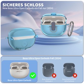Protective Case for Bose Ultra Open Earbuds, MOWYEOK Transparent TPU Safety Lock Housing, Applicable to Bose Ultra Open Case Accessories, with Carabiner and Cleaning Pen (Blue)