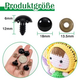 TOAOB Pack of 50 Safety Eyes, Large, 18 mm, Black, Plastic, Crafts, Dolls, Eyes, Button Eyes with Washers for Crochet Animals, Doll, Puppet, Plush Toy, Teddy Eyes