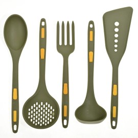 Premium Silicone 5pcs Kitchen Utensil Set Heat Resistant Cooking Gadgets Set Including Spatulas Pliers Spoonscolor: Green, size: 12*10*36cm
