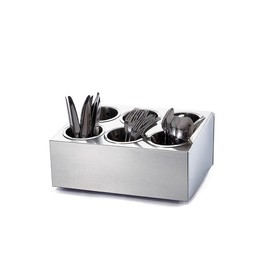 YinCukiEle Commercial Utensil Holder, 6 Compartments Stainless Steel Cylinder Flatware Silverware Utensil Holder Organizer Caddy, Silverware Organizer Countertop, 6 Perforated Cylinders