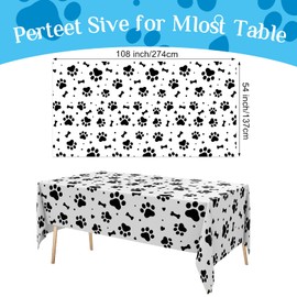 Oudain 6 Pcs Paw Print Plastic Tablecloths Disposable Rectangle Bone Sign Large Table Covers for Dog Theme Birthday Party Decorations Boy Girl Puppy Pet Dog Cat Party, 54x108 Inch(White)