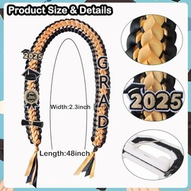 Graduation Leis 2025 Money Ribbon Leis for Graduation 48inch Braided Graduation Necklace for High School,College Graduation Party Gifts,Gold and Black