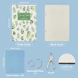 SUPERDANT Special Days to Remember Greeting Card Organizer Planning Book Binder Card Keeper Card Holder Wedding Wooden Loose Leaf Photo Album 2-Rings Cover Keepsake with Punch & 20pcs Inner Pockets